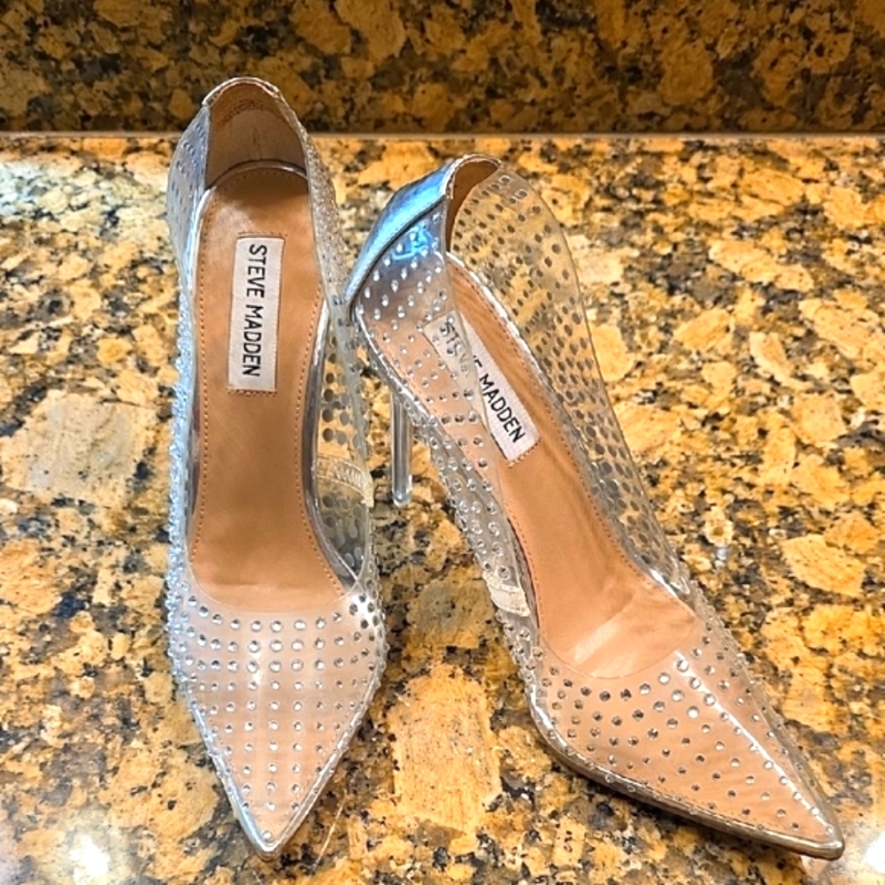 Steve Madden Clear Pointed Toe Studded Pumps